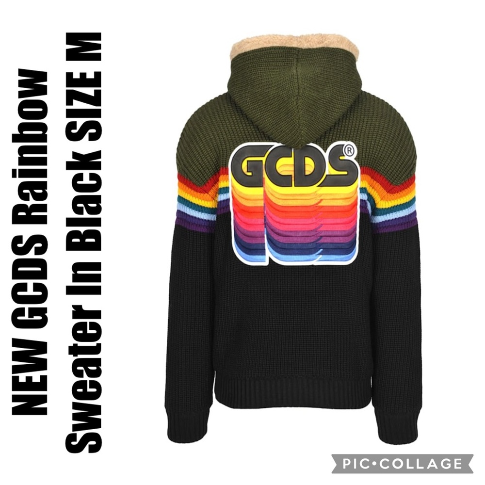 GCDS Rainbow Sweater In Black SIZE M